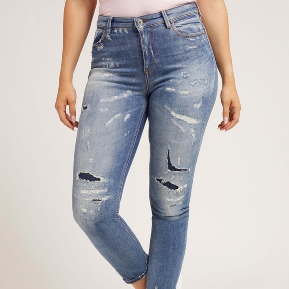 New GUESS Skinny fit denim pant abrasions - Picture 4 of 12